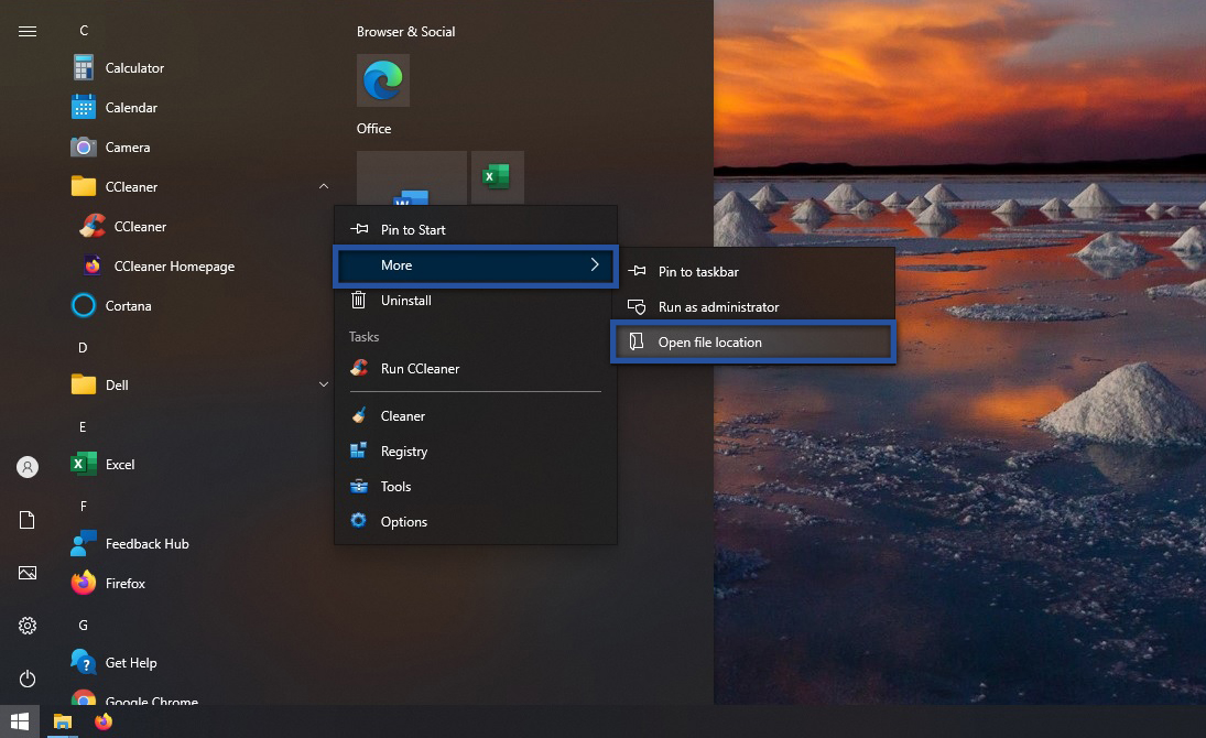 Open file location Aplikasi