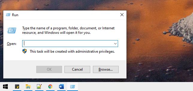 Tampilan Run Windows