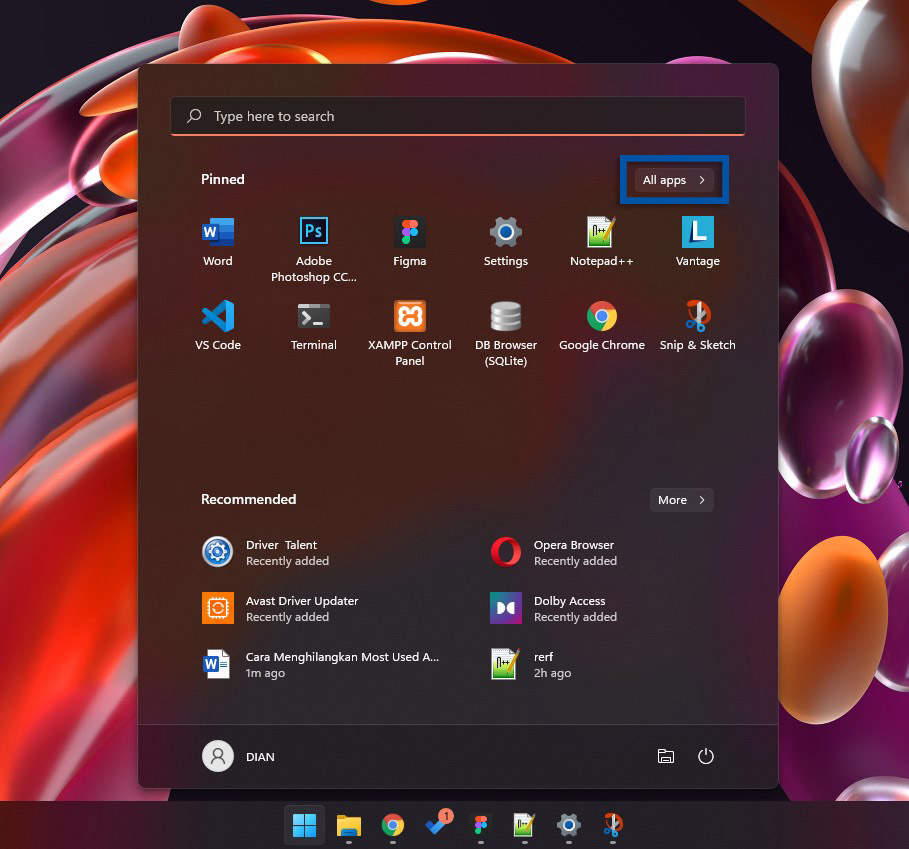 1 Buka All apps Windows 11