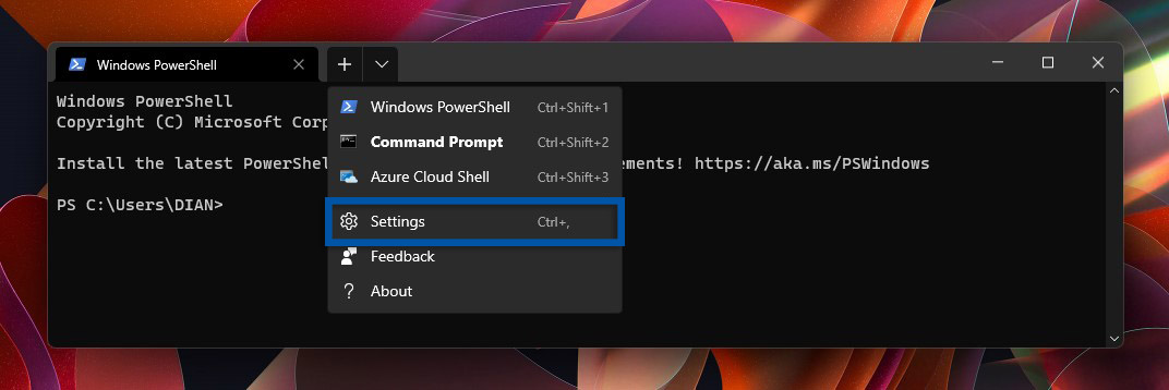 1 Buka menu Settings Windows Terminal