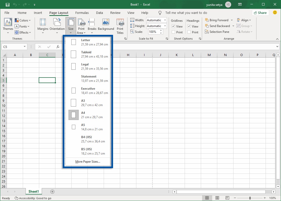 1 Ubah ukuran layout Microsoft Excel