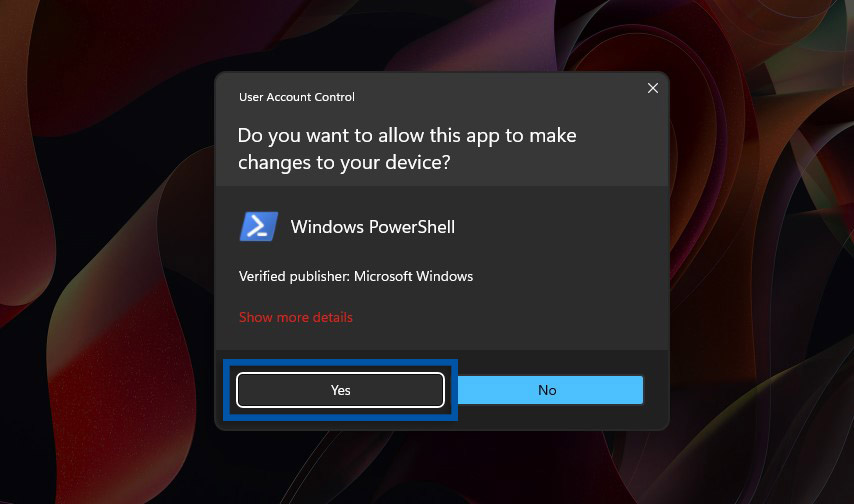 2 Klik yes untuk buka Windows PowerShell