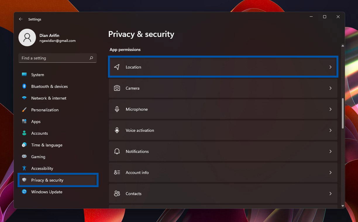 2 Pilih fitur Location Windows 11