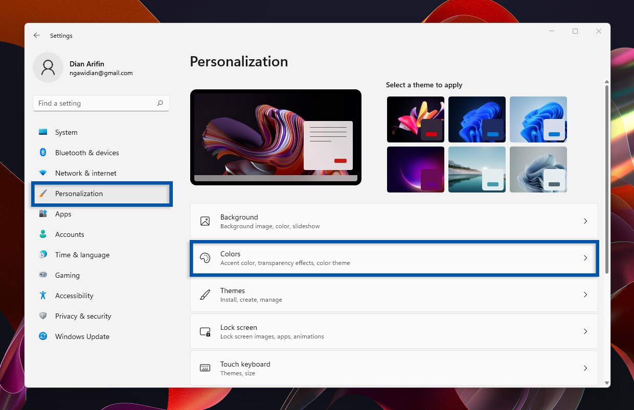 2 Pilih menu Colors Windows 11