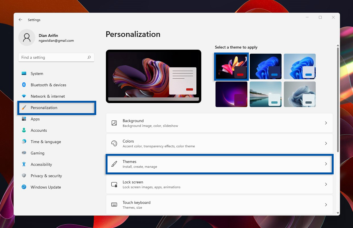2 Pilih menu Themes Windows 11
