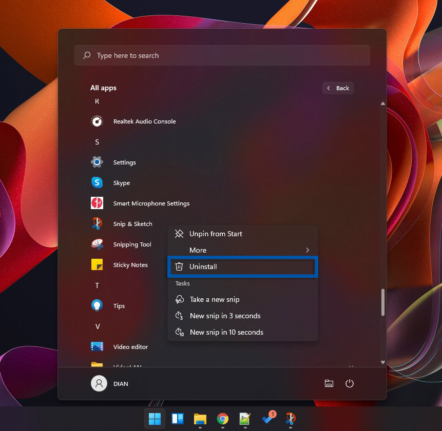 2 Uninstall dari Start menu Windows 11