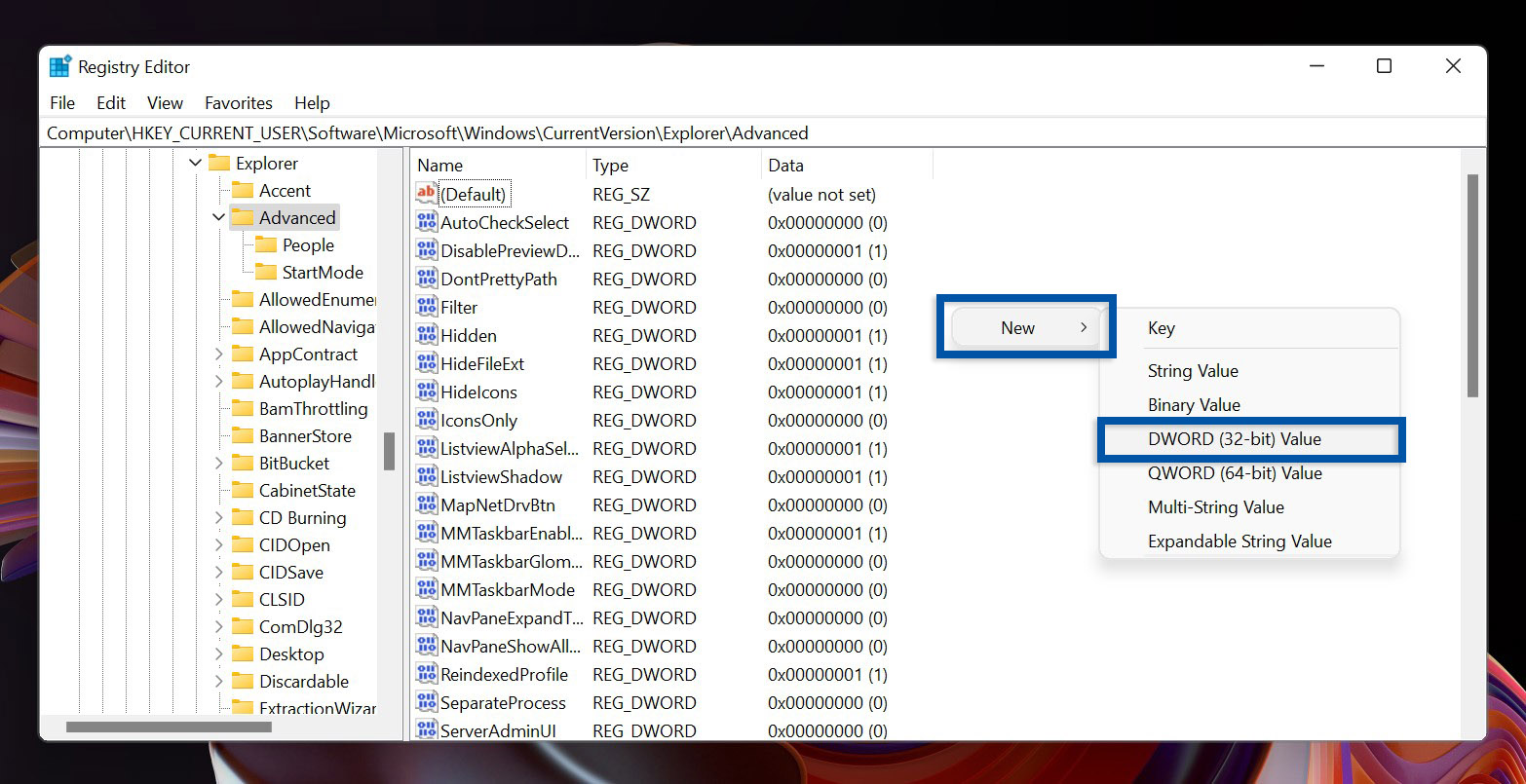 3 Buat file baru DWORD