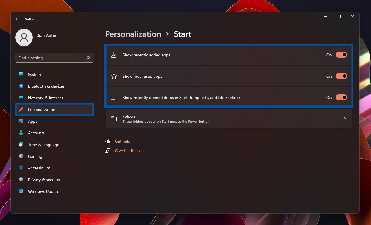 3 Matikan rekomendasi file dan aplikasi Windows 11