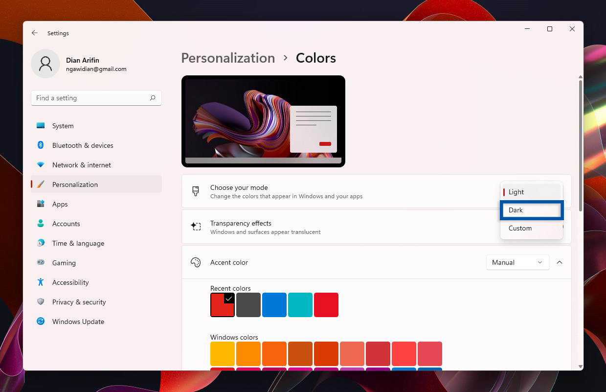 3 Ubah mode Light menjadi Dark