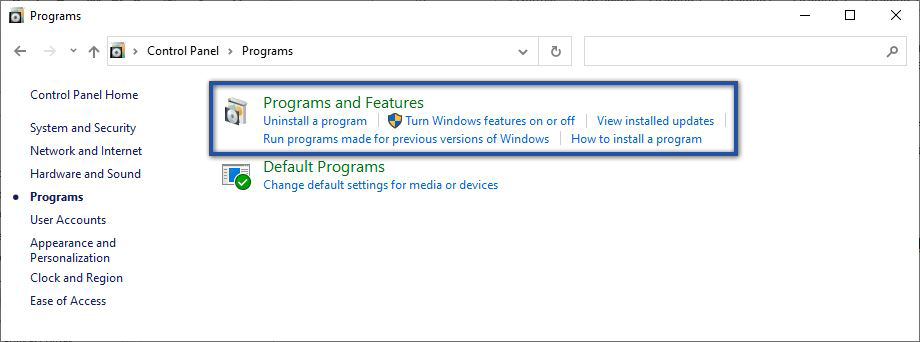 Programs and Features