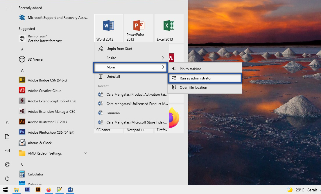 Run as administrator Microsoft Word