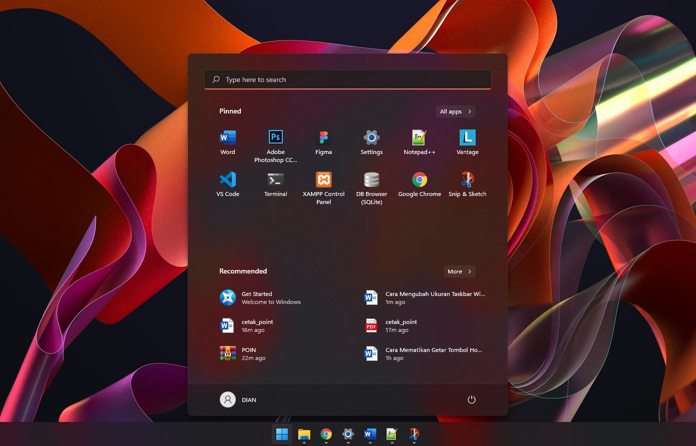 Start menu Windows 11