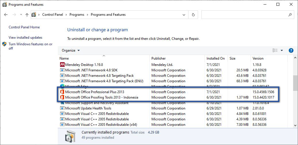 Uninstall Salinan Microsoft Office