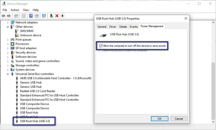 Nonaktifkan USB Root Hub