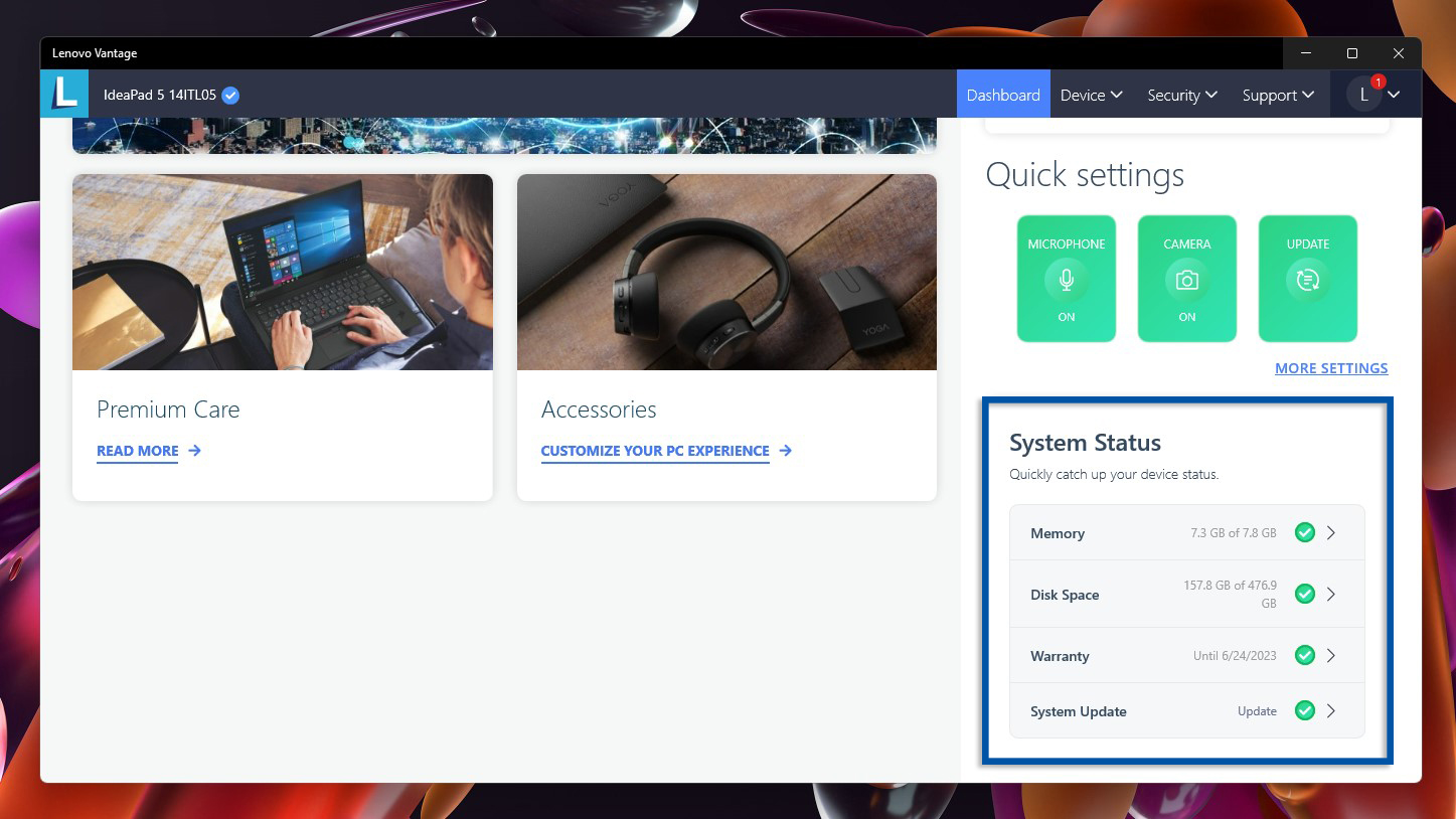 1 Informasi perangkat dari Lenovo Vantage