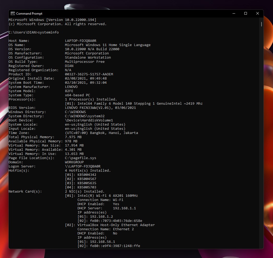 2 Perintah systeminfo CMD Windows 11