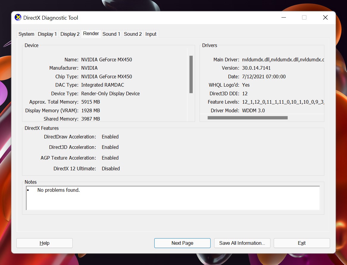 3 Informasi render dari dxdiag