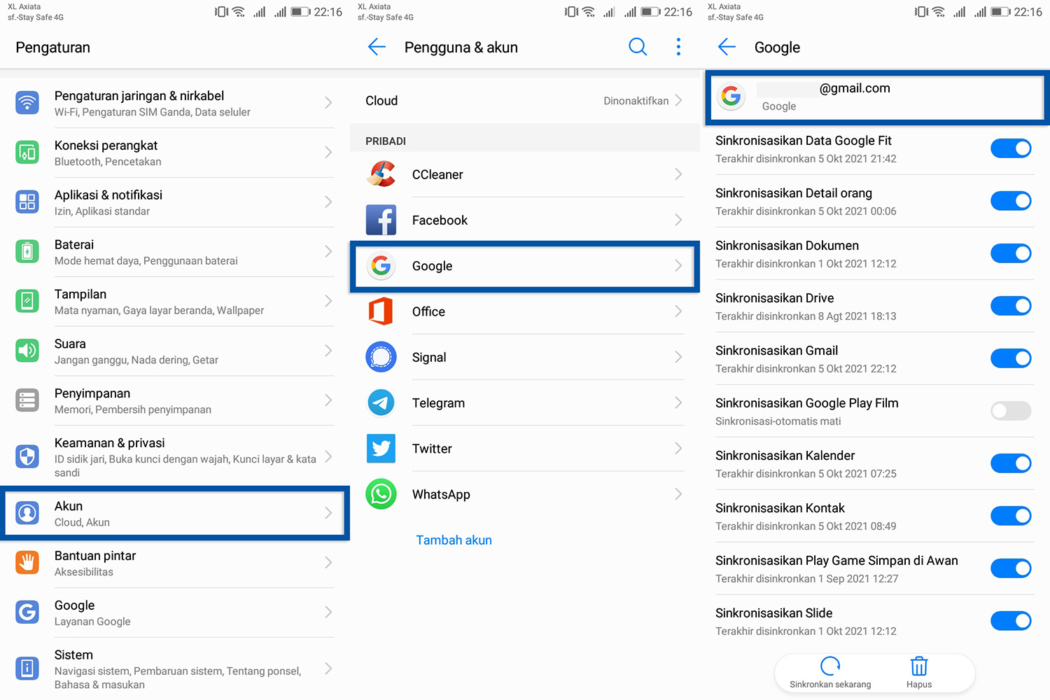 Mengetahui alamat email Pengaturan