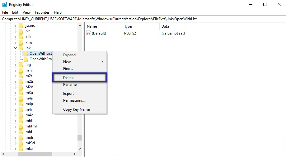 Menghapus Folder Ink Registry Editor