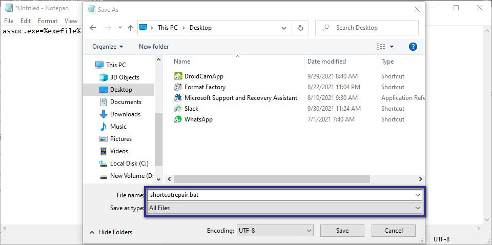 Repair Shortcut Windows