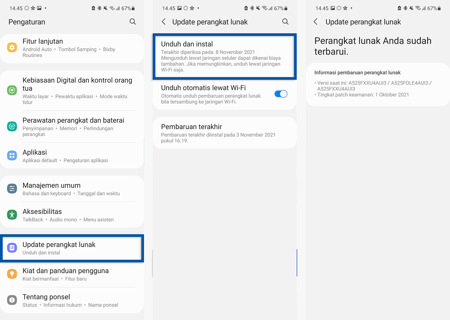 Cek pembaruan perangkat lunak Samsung