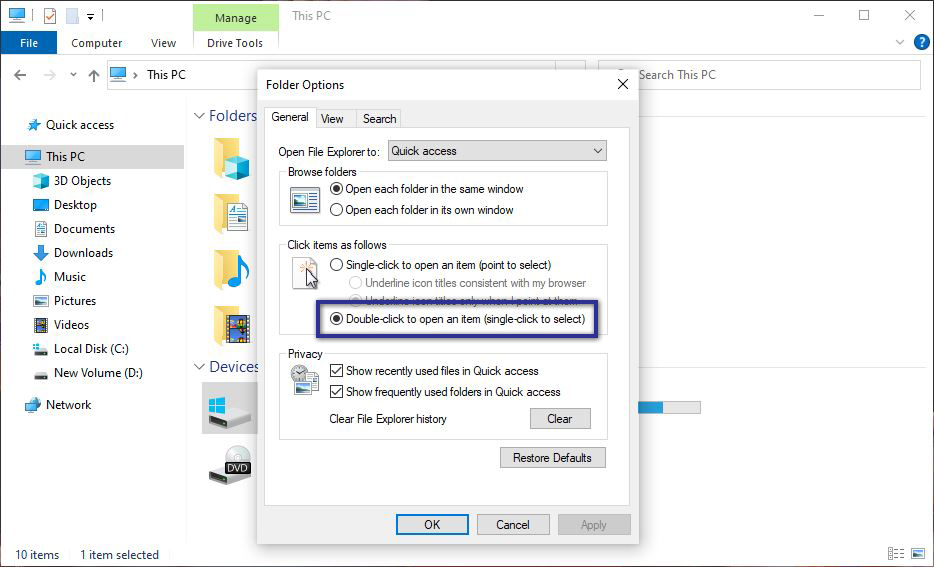 Double Click Items Mouse