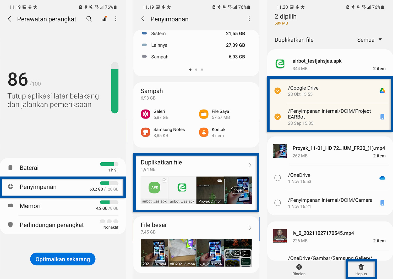 Hapus duplikat file Samsung