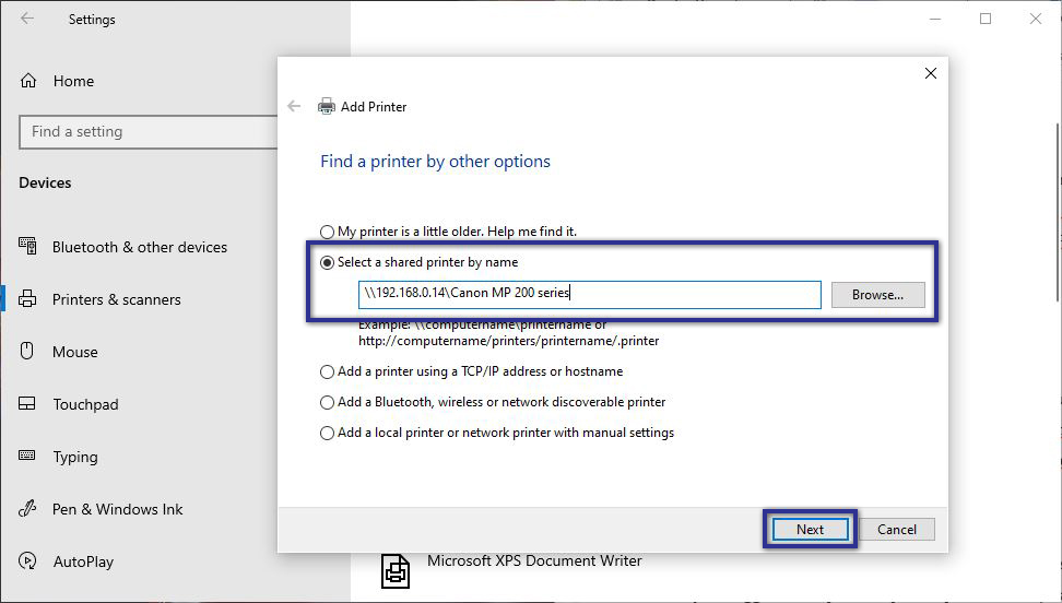 Memasukkan Alamat Share Printer