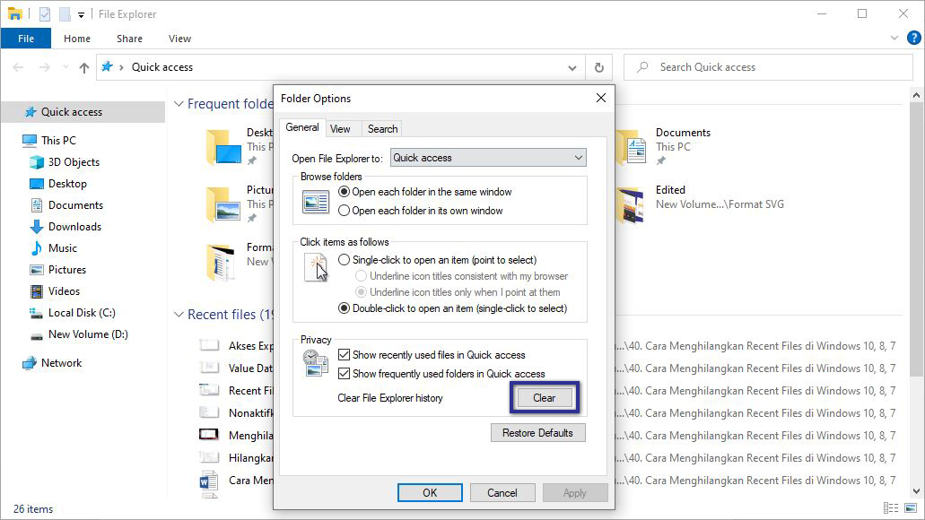 Menghapus Recent Files