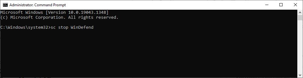 Menghentikan Windows Defender CMD