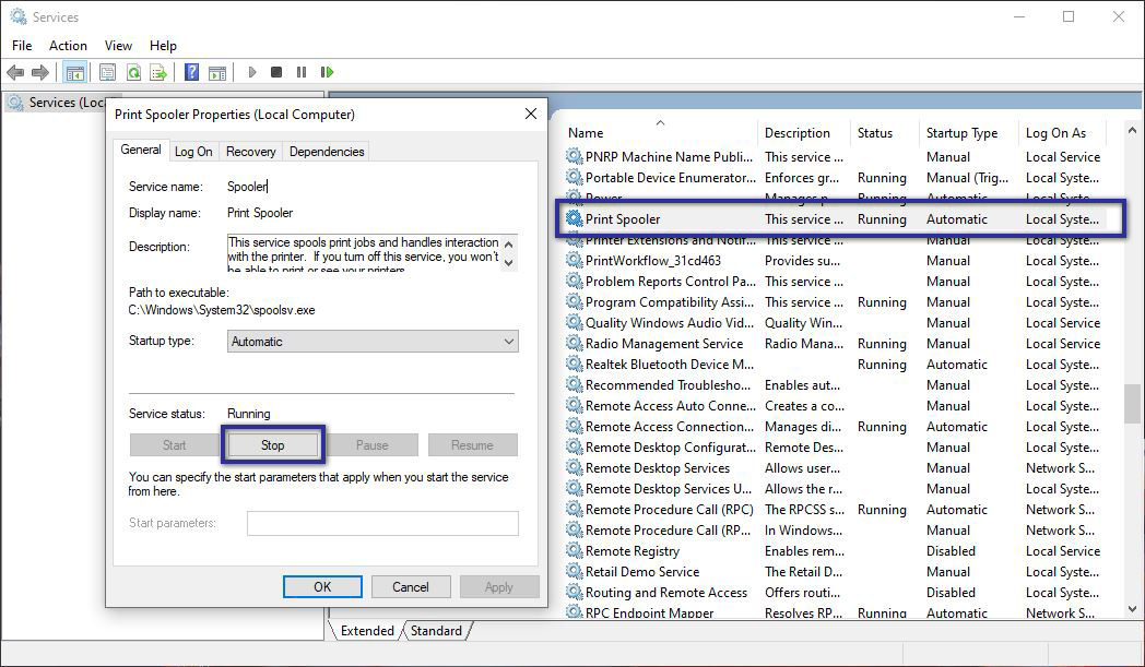 Restart Services Printer