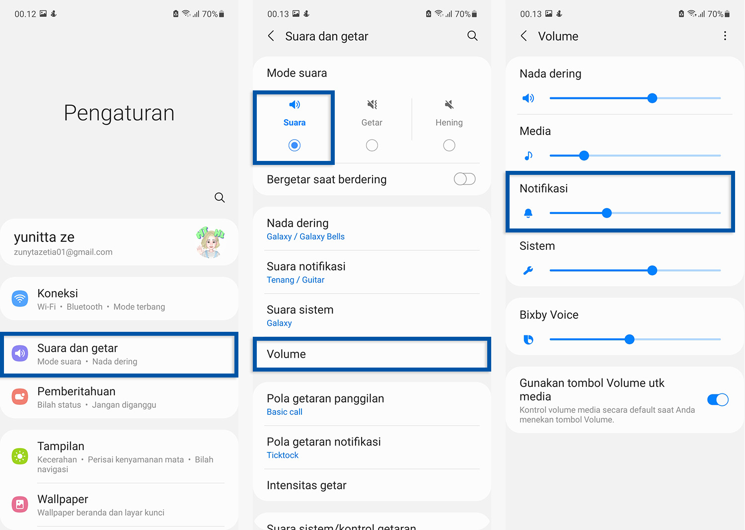 Tingkatkan volume notifikasi ponsel