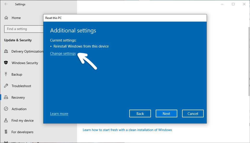 Additional Settings Keep my files