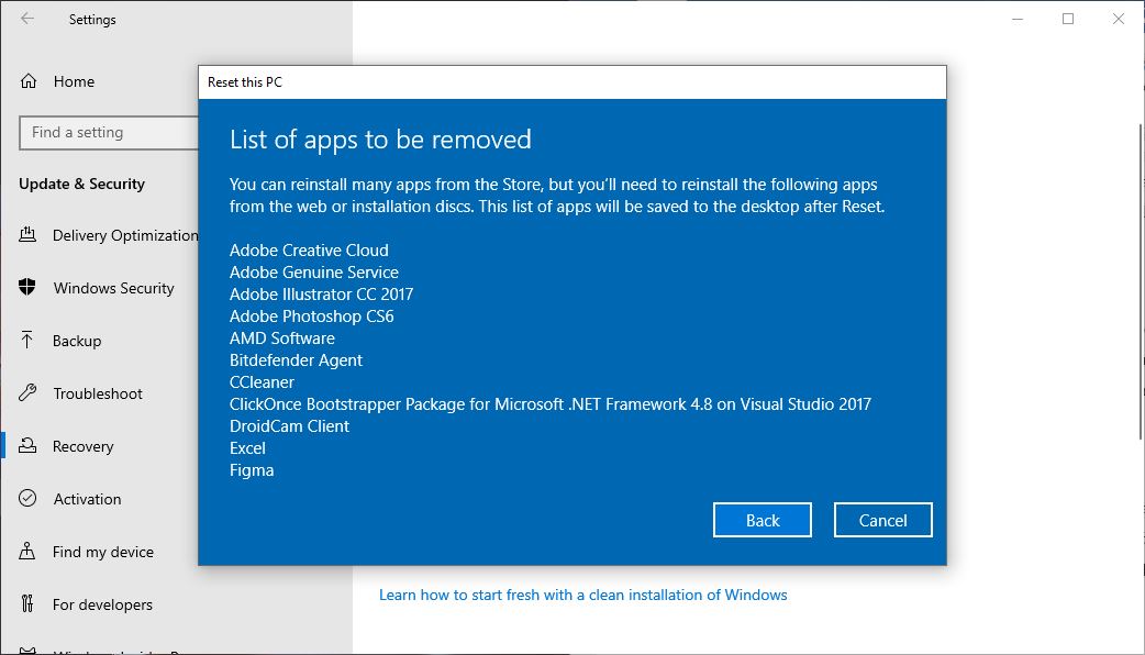 App Removed Reset PC