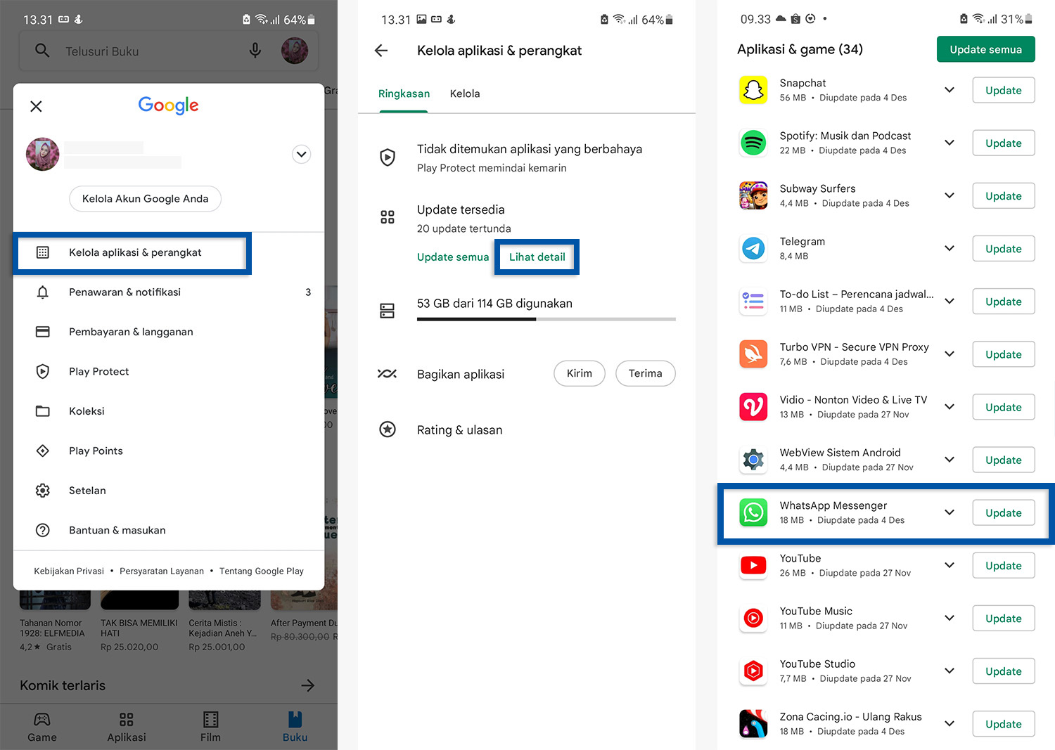 Update WhatsApp Google Play Store