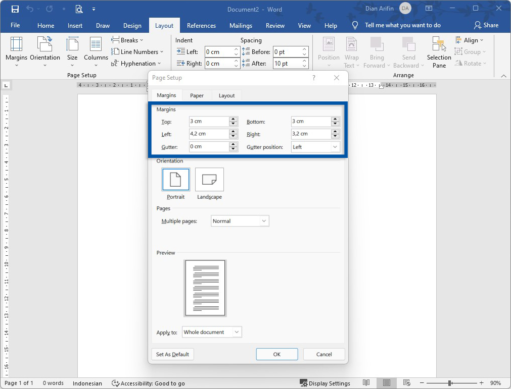 2 Atur margin secara manual
