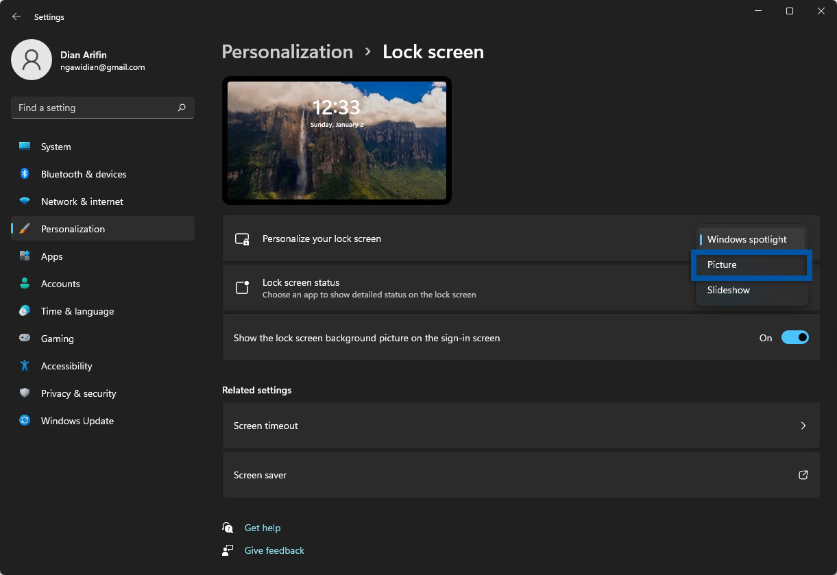 2 Pilih Picture untuk Lock screen