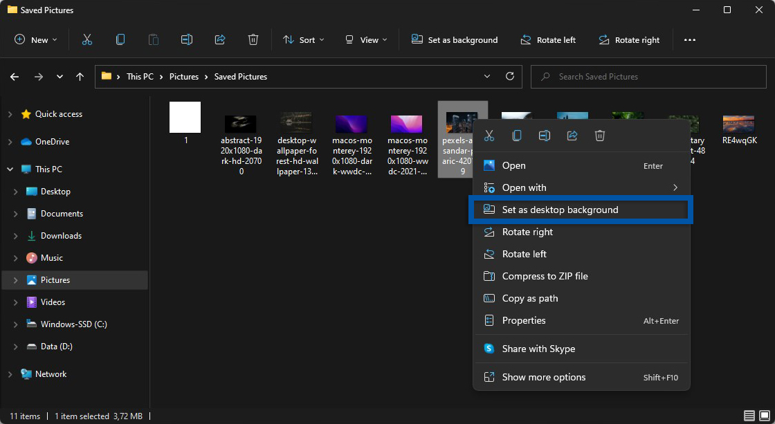 Klik kanan pada gambar Windows 11