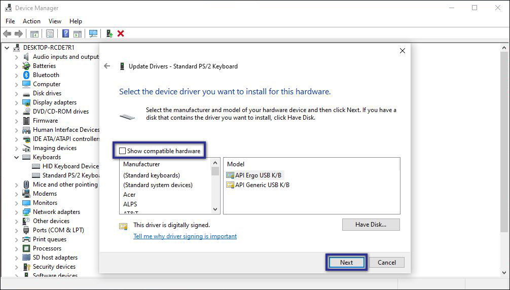 Memilih Driver Keyboard