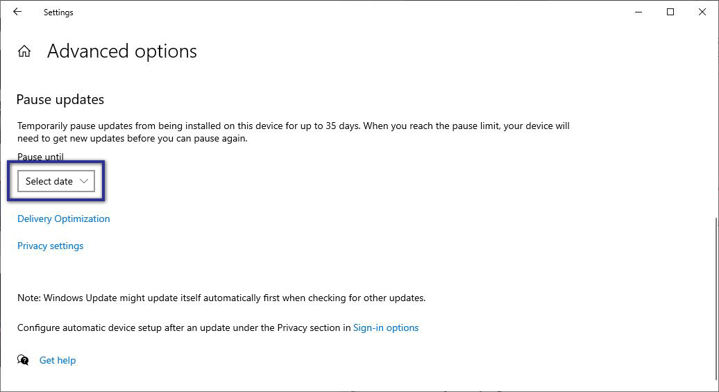 Pause Updates Windows