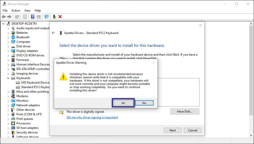 Peringatan Update Driver Keyboard