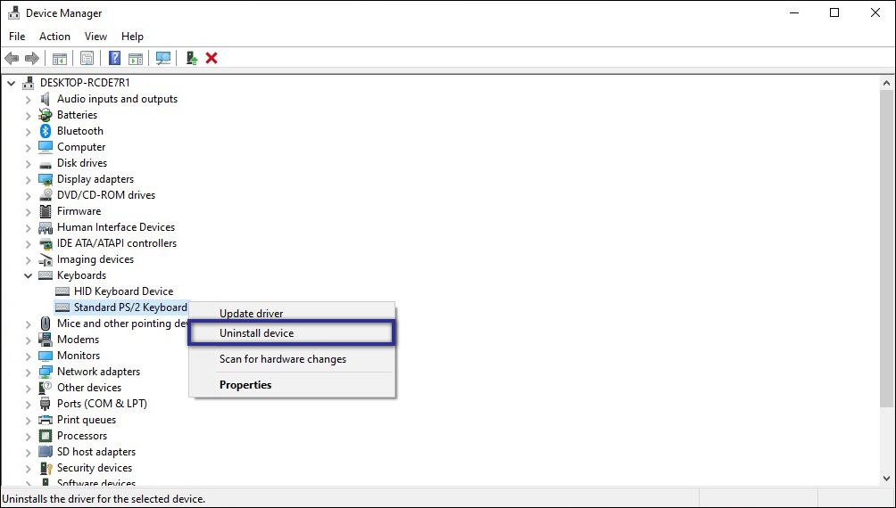 Uninstall Driver Keyboard