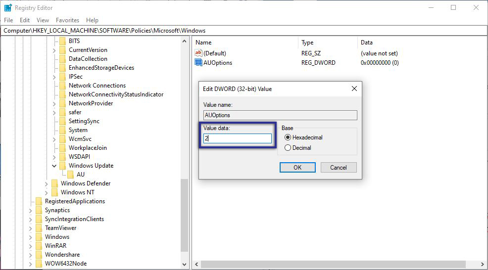 Value Data AUOption Registry