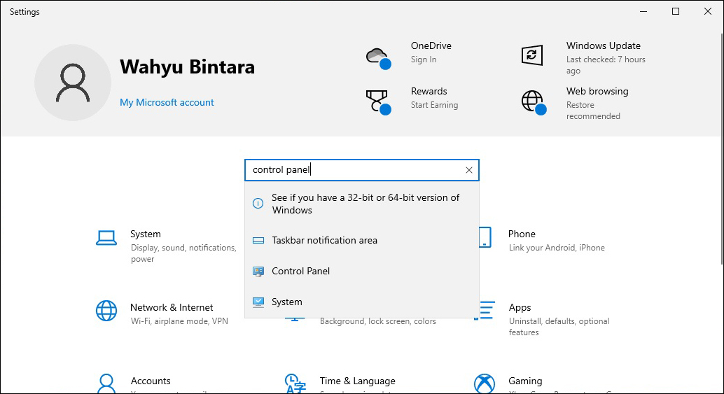 Akses Control Panel Settings