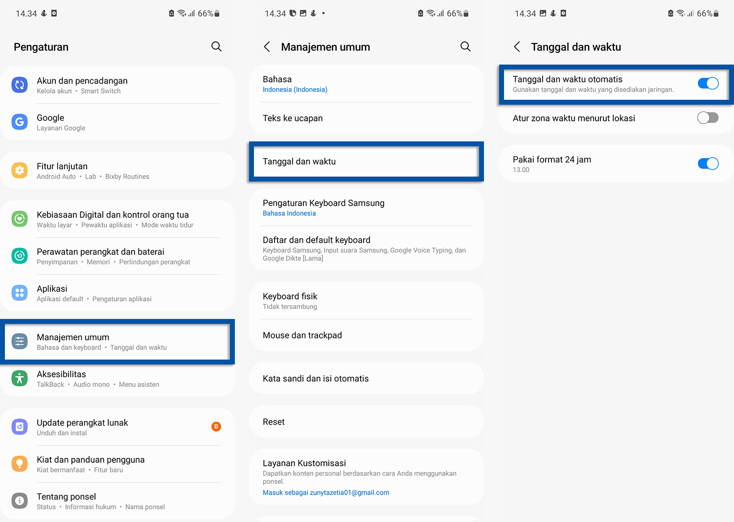 Atur tanggal dan waktu otomatis