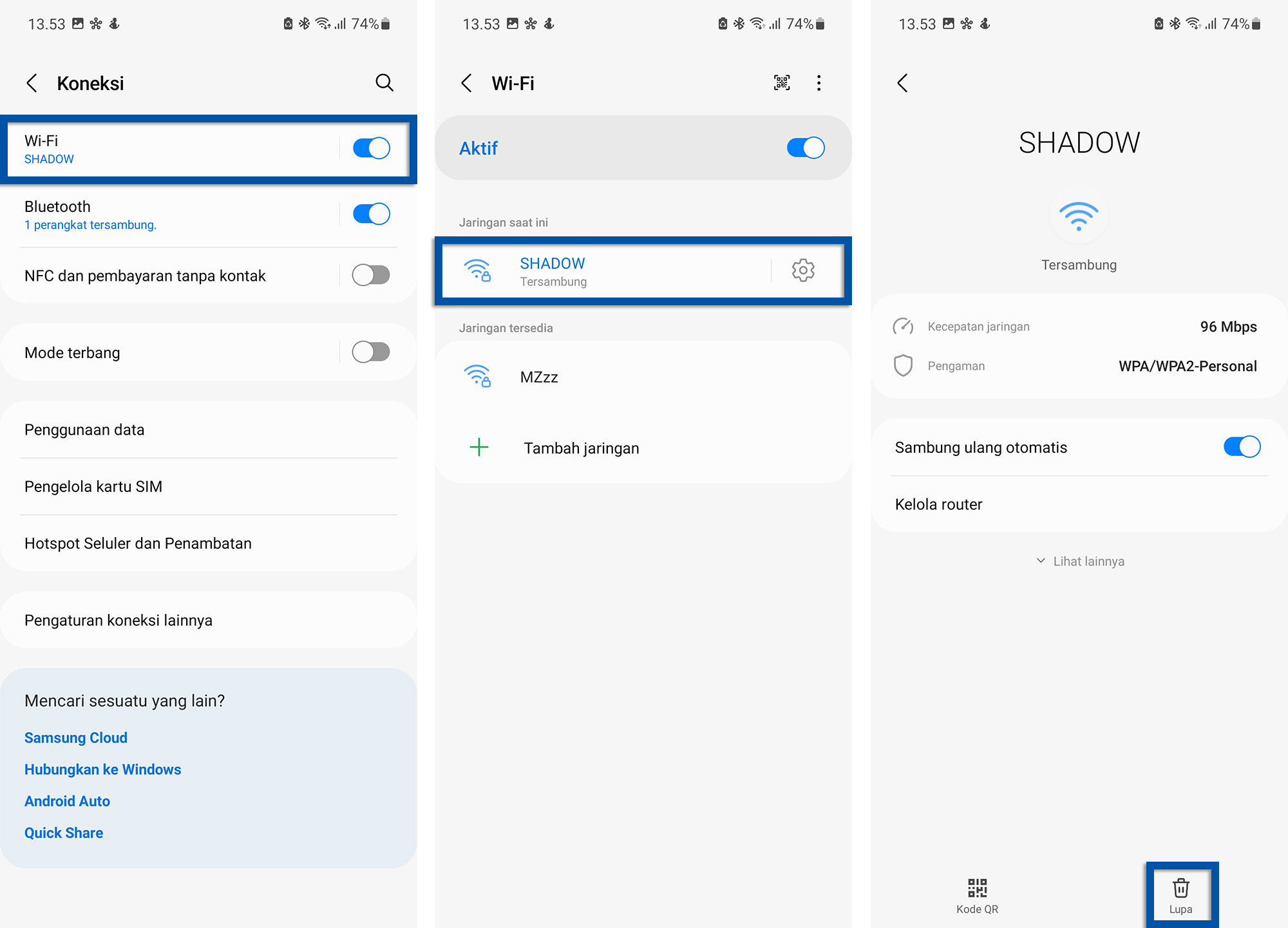 Lupakan jaringan WiFi HP Samsung