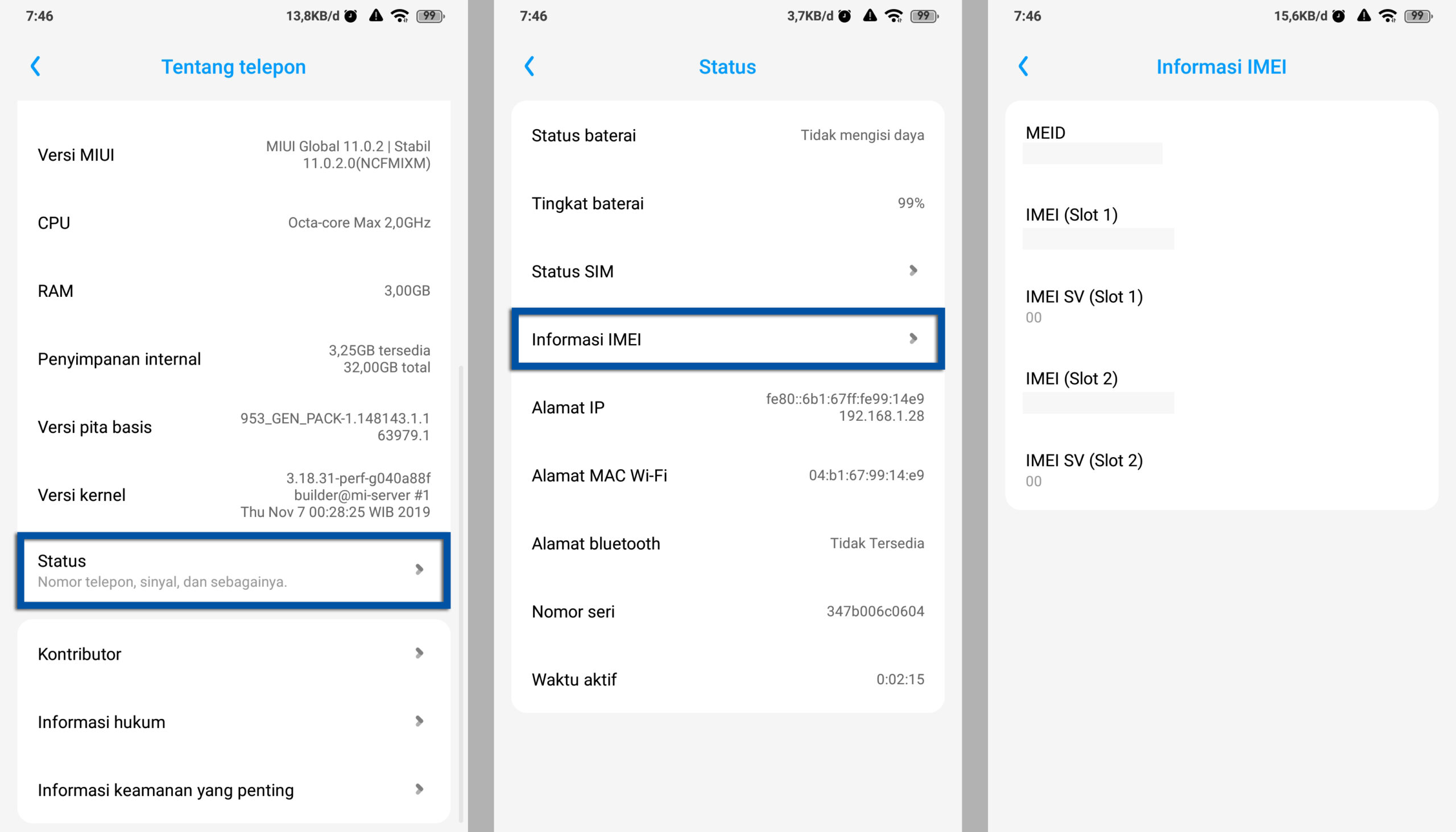 Cek IMEI Xiaomi dari Pengaturan