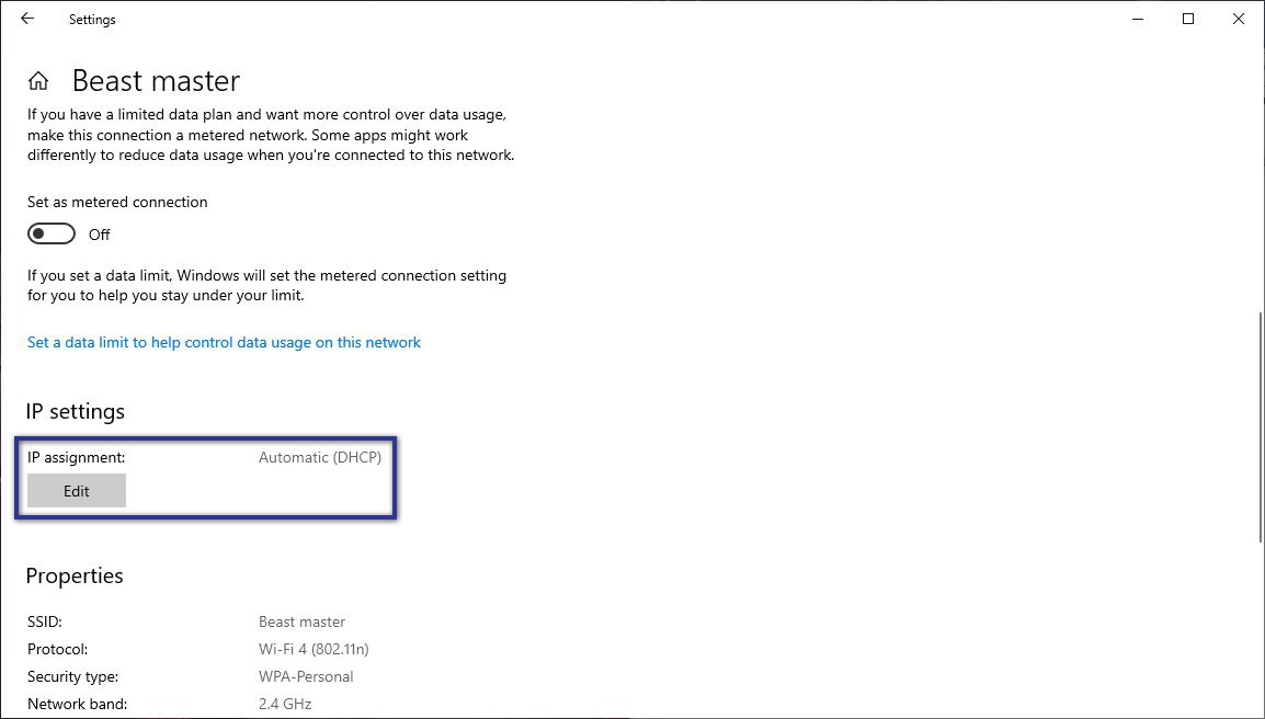 Edit IP Settings Wi-Fi