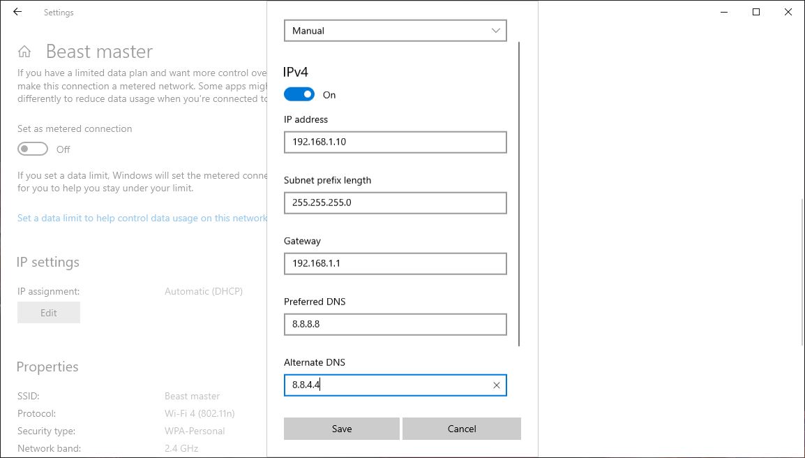 Masukkan DNS Server menu Settings