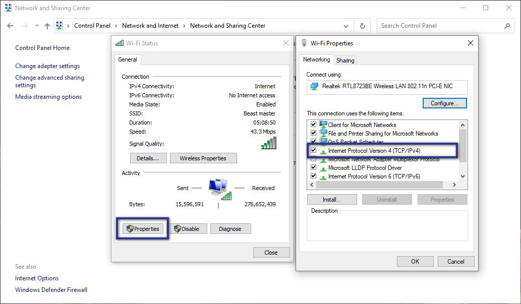 Wi-Fi Properties Control Panel